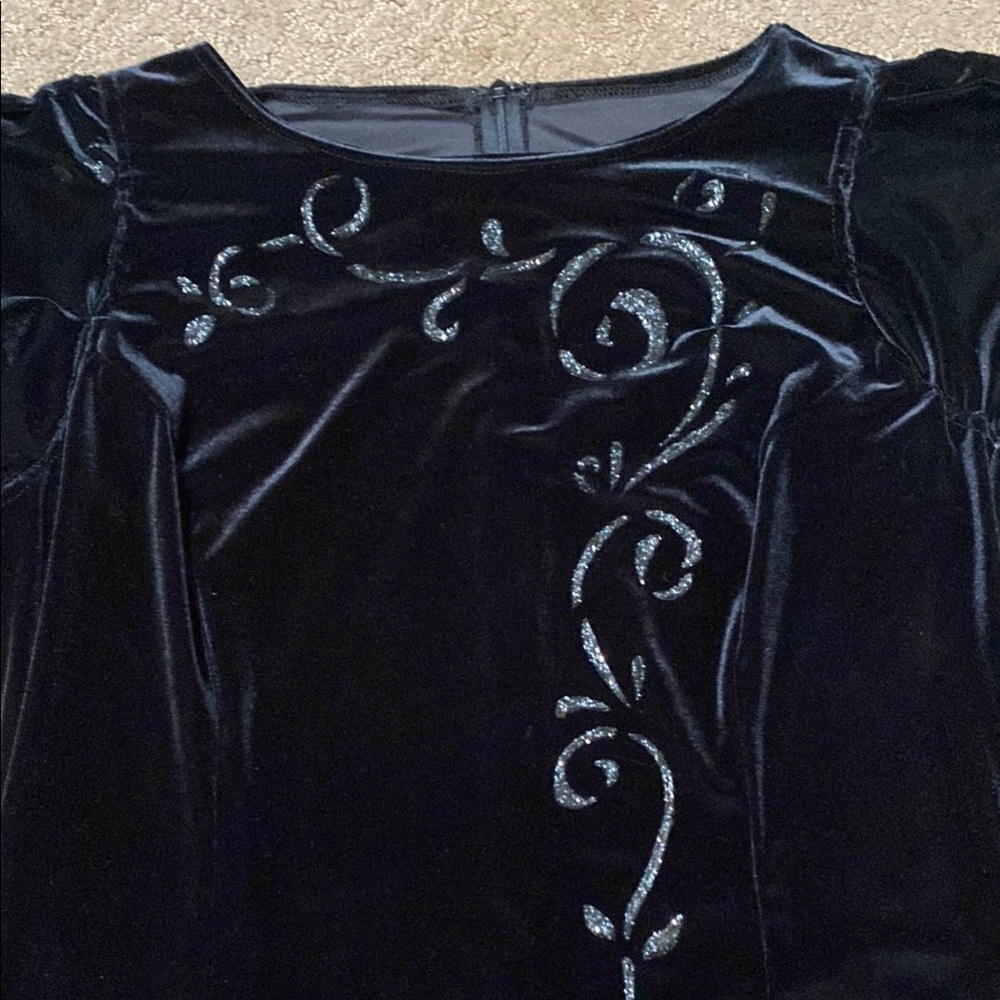 Elegant Y2K Black Velvet Size 14 Embellished Maxi Dress Dark Romance Goth Fall - Picture 3 of 14